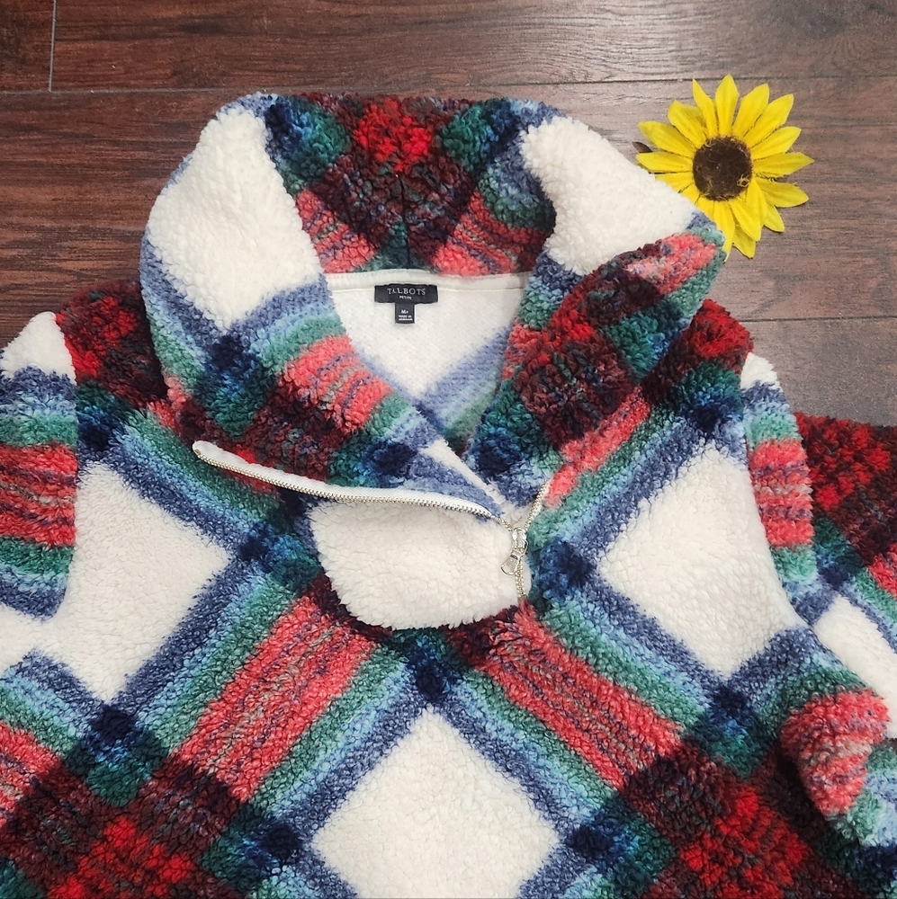TALBOTS Ultra Plush Sherpa Fleece Shawl Zip Pullover - Plaid 🎈♣️ - Picture 5 of 9